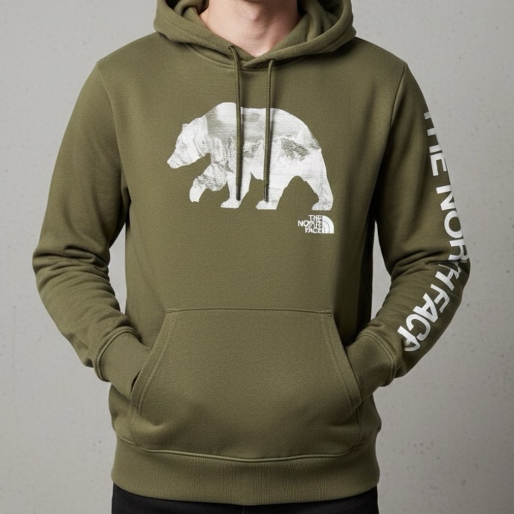 Gorpcore The North Face Olive Khaki Bear Mountain Graphic Hoodie Size‎ S Small